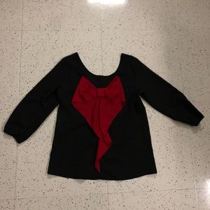 Women’s Black Blouse with Red Bow Back